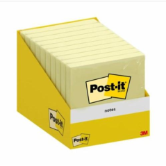 Lot de 10 blocs de 100 Post-it® repositionnables - Forme carrée - 76 x 76 mm - Jaune clair