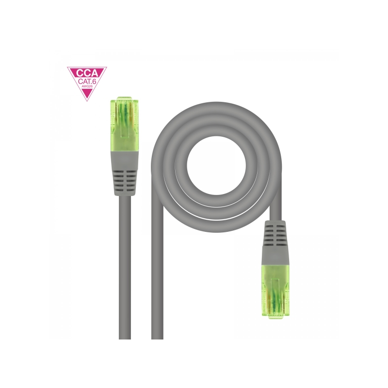 Cordon de brassage pour câble réseau Nanocable Cat.6 UTP AWG26 CCA - Longueur 15m - Couleur Gris