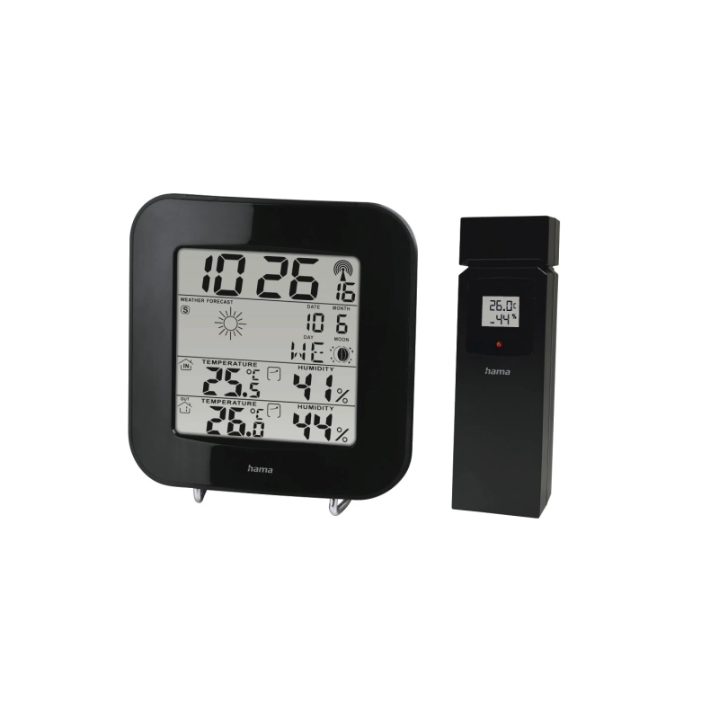 Station météo Hama EWS-200 - Horloge - Prévisions météo - Capteur extérieur - Radiofréquence - Thermomètre - Hygromètre - 11 x