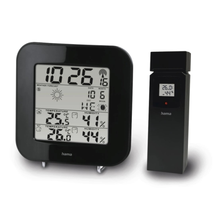 Station météo Hama EWS-200 - Horloge - Prévisions météo - Capteur extérieur - Radiofréquence - Thermomètre - Hygromètre - 11 x