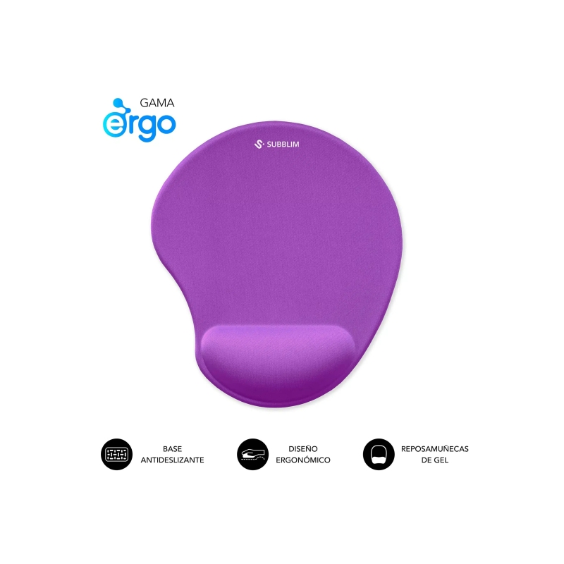 Tapis de souris ergonomique Subblim Ergo Neogel - Mousse résistante - Microtexturée imperméable - Base antidérapante - Lilas