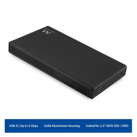 Boîtier externe Ewent pour disque dur/SSD SATA 2,5" - USB 3.2 Gen1 - Aluminium - Câble 60 cm - Voyant LED - Noir