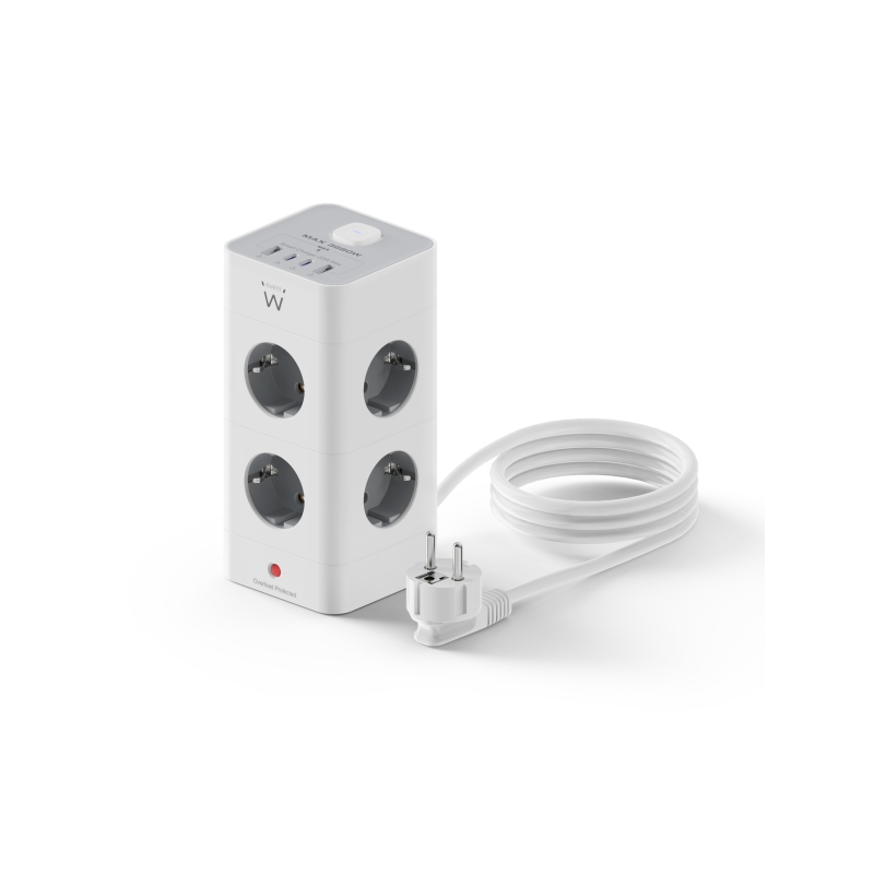 Multiprise Ewent avec 12 prises de bureau - 8 prises Schuko 16 A - 2 prises USB-A - 2 prises USB-C - Interrupteur marche/arrêt
