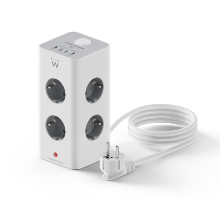 Multiprise Ewent avec 12 prises de bureau - 8 prises Schuko 16 A - 2 prises USB-A - 2 prises USB-C - Interrupteur marche/arrêt