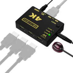 Commutateur HDMI 3 vers 1 Ewent Switch - Résolution 4K - Télécommande - Câble d'alimentation et IR inclus - Noir