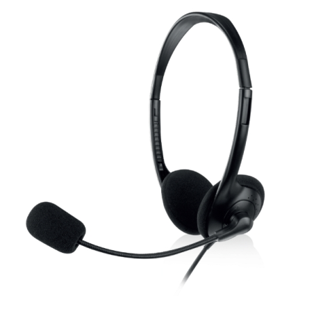 Casque stéréo Ewent - Microphone intégré - 2 prises jack 3,5 mm - Câble de 2,1 m - Noir