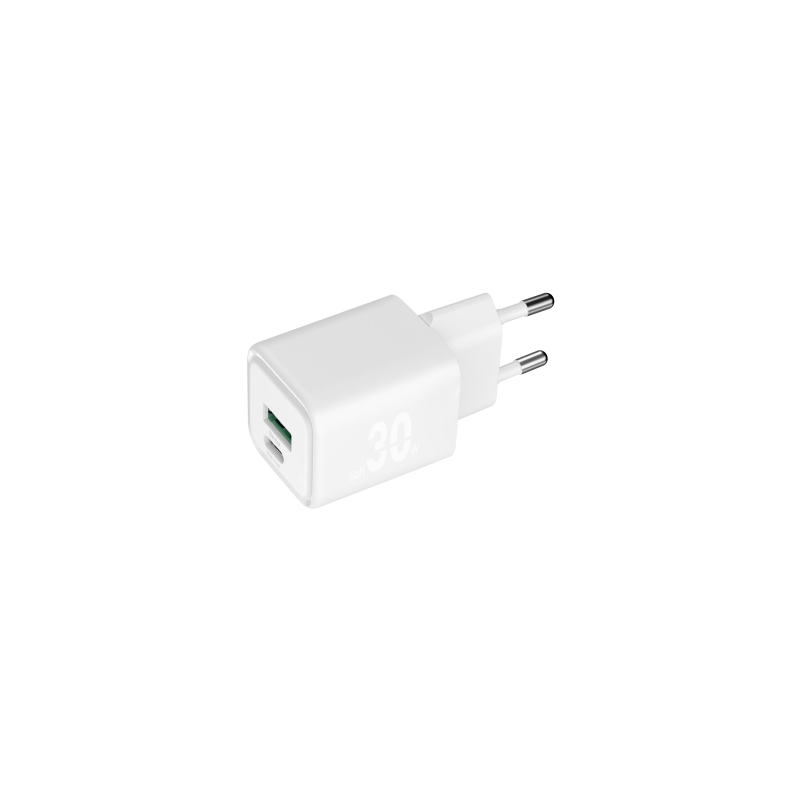 Chargeur double Blackbyte GaN - 1 port USB-C PD 30 W - 1 port USB-A 18 W - Charge rapide PPS - Blanc