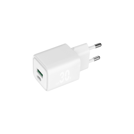 Chargeur double Blackbyte GaN - 1 port USB-C PD 30 W - 1 port USB-A 18 W - Charge rapide PPS - Blanc