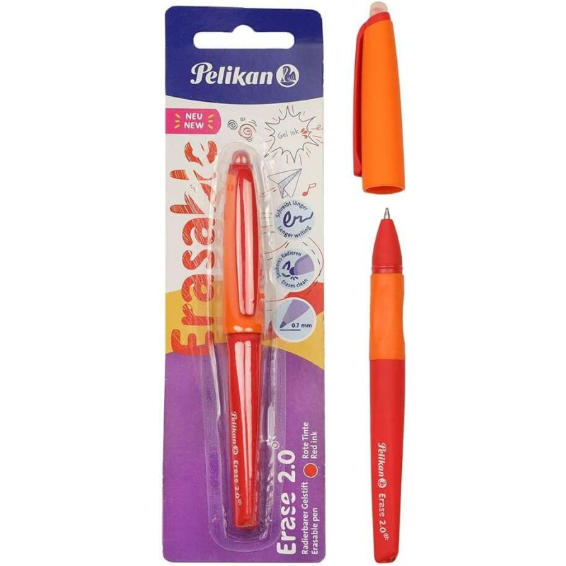 Stylo bille roller Pelikan Erase 2.0 rouge ergonomique