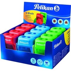 ✅ LOT de 12 Pelikan Présentoir de 12 Taille-Crayons Double Trou V-Blade + Dépôt - Deux Trous et Dépôt - Dis en stock