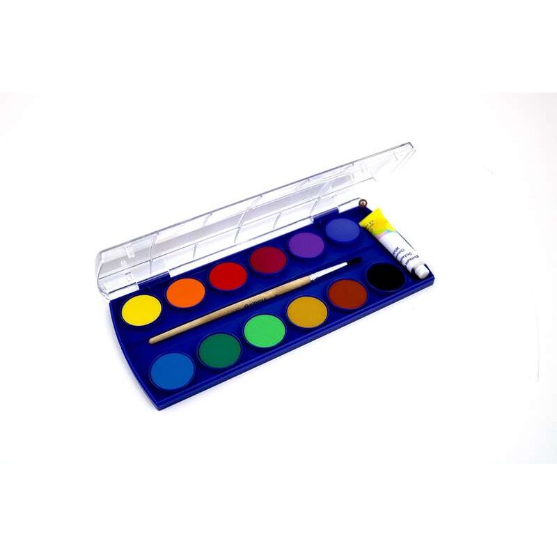 Aquarelles scolaires Pelikan - 12 couleurs - Aquarelle scolaire F355 - Boîte de 12 couleurs + 1 pinceau - Facile à diluer
