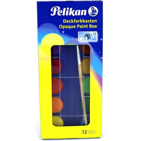 Aquarelles scolaires Pelikan - 12 couleurs - Aquarelle scolaire F355 - Boîte de 12 couleurs + 1 pinceau - Facile à diluer