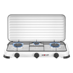 Cuisinière à gaz 3 feux Muvip Vulcano - Housse de protection - Pieds en caoutchouc - Surface émaillée - Brûleur amovible - 57,7