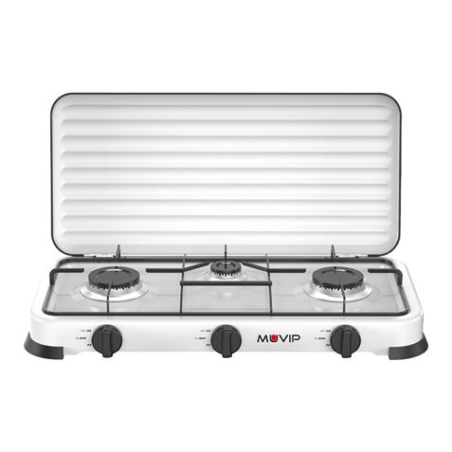 Cuisinière à gaz 3 feux Muvip Vulcano - Housse de protection - Pieds en caoutchouc - Surface émaillée - Brûleur amovible - 57,7