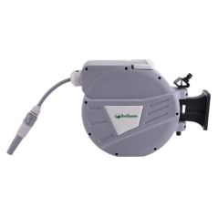 Tuyau Sungarden SG0164 10 mètres - Enrouleur automatique avec guide - Support mural - Pivotant à 180 degrés - Gris