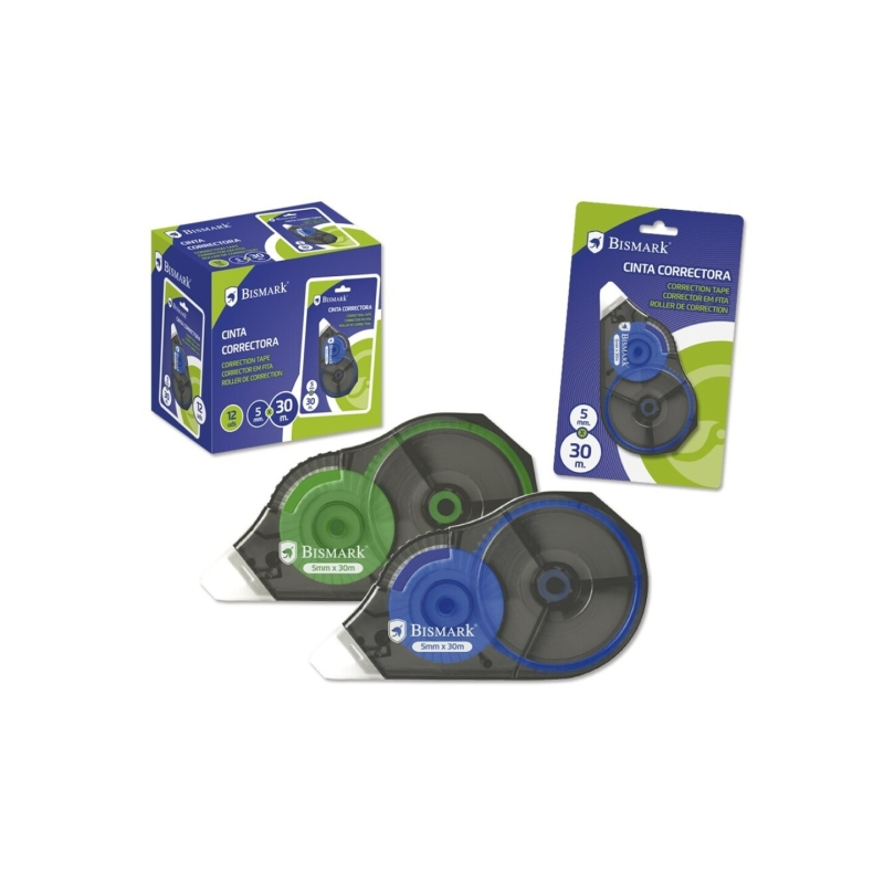 LOT de 12 Ruban correcteur Bismark 5 mm x 30 m - Adhérence parfaite au papier - Présentation individuelle sous blister