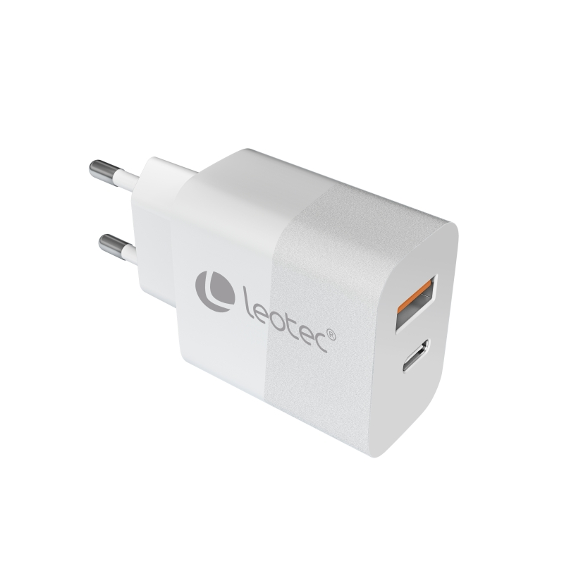 Chargeur universel Leotec 20 W - 1 USB-C PD + 1 USB-A - Blanc