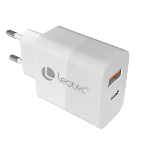 Chargeur universel Leotec 20 W - 1 USB-C PD + 1 USB-A - Blanc