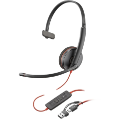 Casque monaural Plantronics/Poly Blackwire C3210 USB-C/USB-A avec microphone - Coussin d'oreille rembourré - Commandes