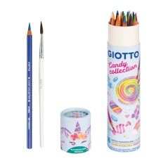 ✅ Giotto Candy Collection Acquarell Pot de 18 crayons aquarelle hexagonaux + pinceau - Couleurs assorties couleu en stock