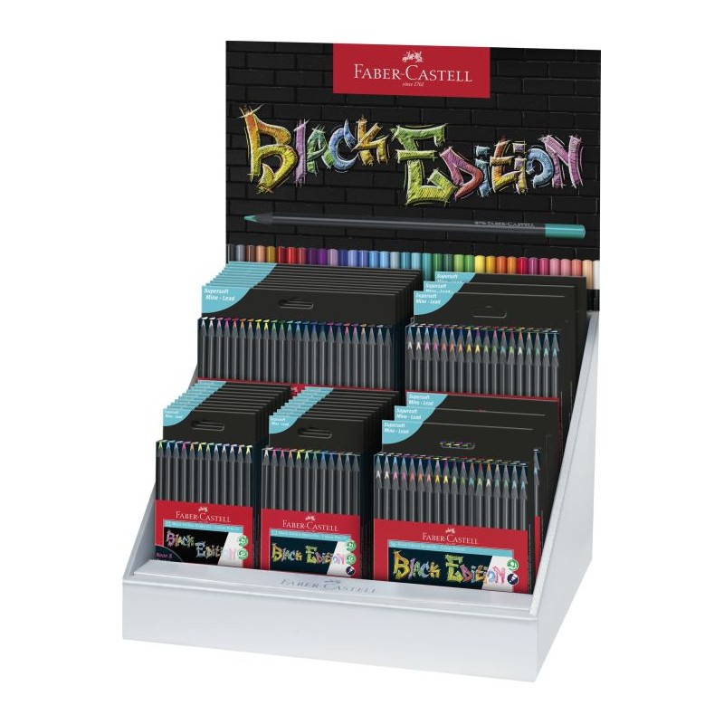 Faber-Castell Black Edition Lot de 36 trousses de couleurs assorties - Mine super douce - Bois noir - Idéal pour dessiner sur