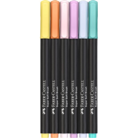 Faber-Castell Black Edition Pack de 6 marqueurs à pointe pinceau - Encre à base de colorant alimentaire - Couleurs pastel