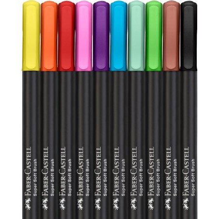 Faber-Castell Black Edition Pack de 10 marqueurs à pointe pinceau - Encre à base de colorant alimentaire - Couleurs assorties