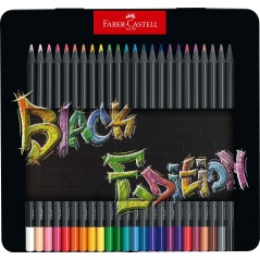 ✅ Faber-Castell Black Edition Boîte Métal de 24 Crayons de Couleur - Mine Super Douce - Bois Noir - Idéal pou en stock