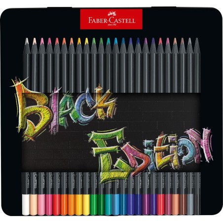 ✅ Faber-Castell Black Edition Boîte Métal de 24 Crayons de Couleur - Mine Super Douce - Bois Noir - Idéal pou en stock