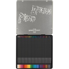 Faber-Castell Black Edition Boîte Métal de 24 Crayons de Couleur - Mine Super Douce - Bois Noir - Idéal pour Dessiner sur