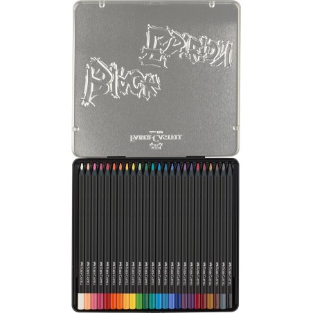 Faber-Castell Black Edition Boîte Métal de 24 Crayons de Couleur - Mine Super Douce - Bois Noir - Idéal pour Dessiner sur