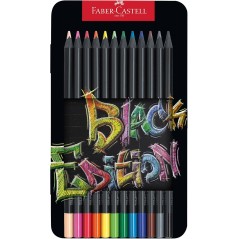 ✅ Faber-Castell Black Edition Boîte Métal de 12 Crayons de Couleur - Mine Super Douce - Bois Noir - Idéal pou en stock