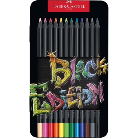 ✅ Faber-Castell Black Edition Boîte Métal de 12 Crayons de Couleur - Mine Super Douce - Bois Noir - Idéal pou en stock