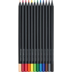 Faber-Castell Black Edition Lot de 12 Crayons de Couleur - Mine Super Douce - Bois Noir - Idéal pour Dessiner sur Papier Clair