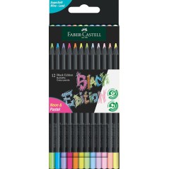 ✅ Faber-Castell Black Edition Pack de 12 Crayons de Couleur Néon+Pastel - Mine Super Douce - Bois Noir - Idéal en stock