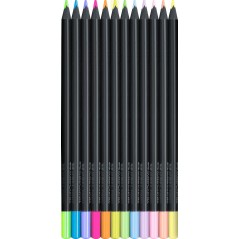 Faber-Castell Black Edition Pack de 12 Crayons de Couleur Néon+Pastel - Mine Super Douce - Bois Noir - Idéal pour Dessiner sur