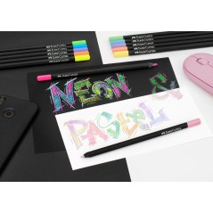 ✅ Faber-Castell Black Edition Pack de 12 Crayons de Couleur Néon+Pastel - Mine Super Douce - Bois Noir - Idéal en stock