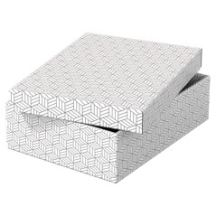 Esselte Pack de 3 Boîtes de Rangement Moyennes avec Couvercle 265x100x360mm - Carton 100% Recyclé et Recyclable - Design Blanc