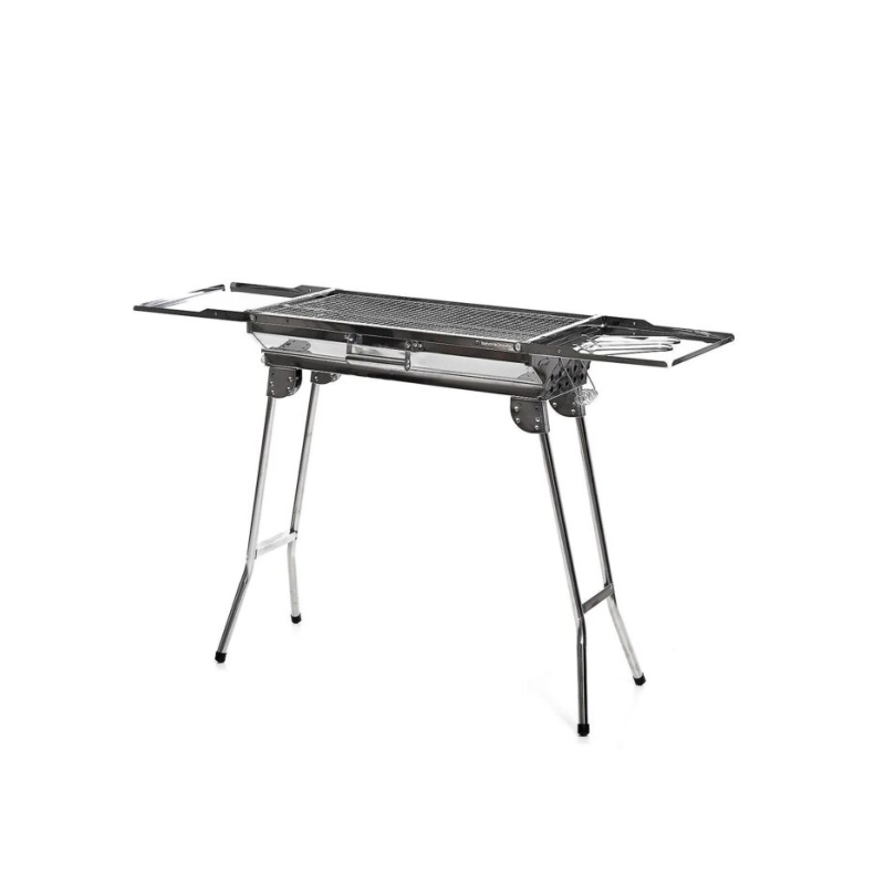 Barbecue portable Innovagoods ExelQ en acier inoxydable - Pliable - Grille amovible 57 x 29 cm - Poignées de transport