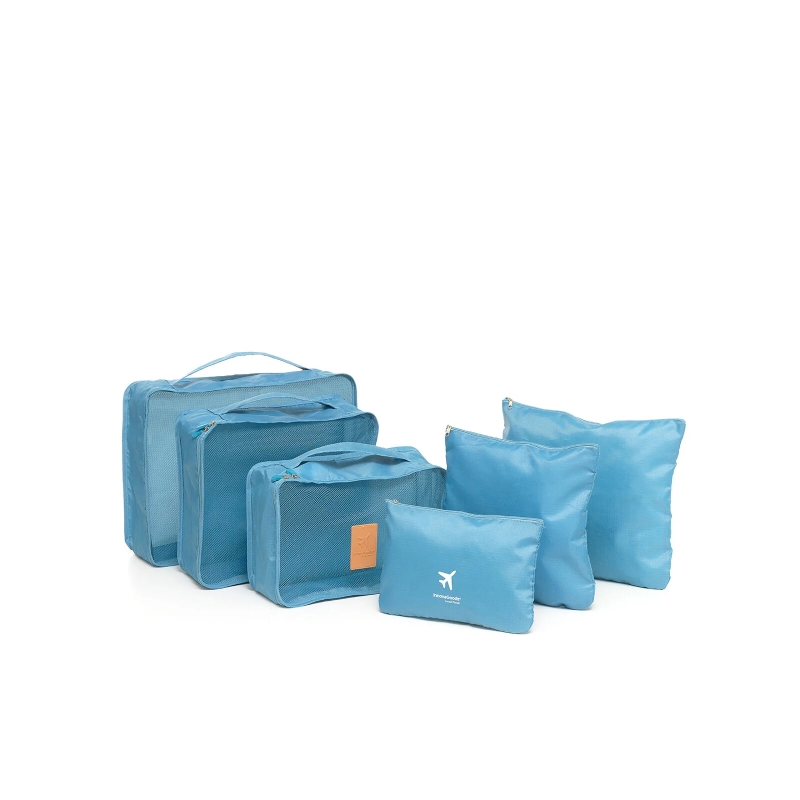 Lot de 6 sacs organisateurs de valise Innovagoods Luggan - Résistants à l'eau - Fermeture éclair - Tailles variées - Bleus