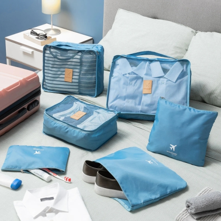 Lot de 6 sacs organisateurs de valise Innovagoods Luggan - Résistants à l'eau - Fermeture éclair - Tailles variées - Bleus