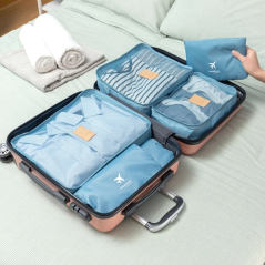 Lot de 6 sacs organisateurs de valise Innovagoods Luggan - Résistants à l'eau - Fermeture éclair - Tailles variées - Bleus