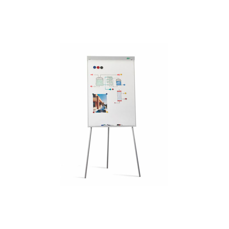 Chevalet/tableau blanc Faibo en métal 700 x 1020 mm - Surface magnétique - Porte-marqueurs - Système de stabilité inclus - Blanc