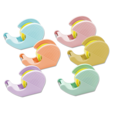 Lot de 2 rouleaux de ruban adhésif Bismark (19 mm x 33 m) - Corps en plastique - Idéal pour l'école - Couleurs pastel aléatoires
