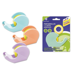 Lot de 2 rouleaux de ruban adhésif Bismark (19 mm x 33 m) - Corps en plastique - Idéal pour l'école - Couleurs pastel aléatoires