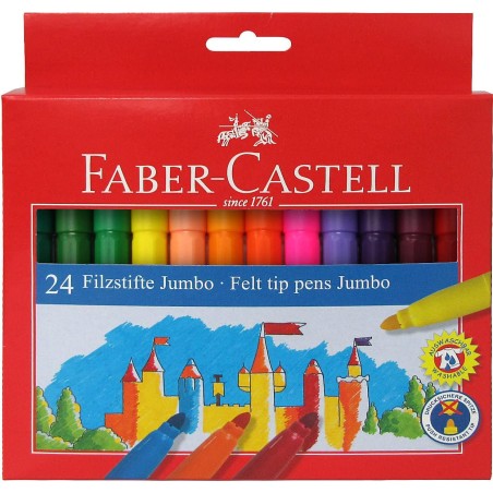 ✅ Faber-Castell Jumbo Pack de 24 marqueurs à pointe épaisse - Encre lavable à base d'eau - Couleurs assorties en stock