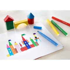 ✅ Faber-Castell Jumbo Pack de 12 marqueurs à pointe épaisse - Encre lavable à base d'eau - Couleurs assorties en stock