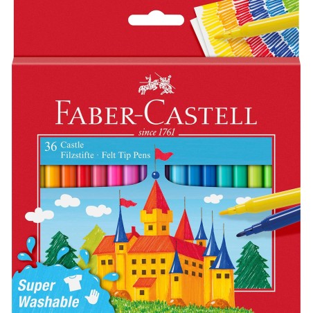 ✅ Faber-Castell Castle Pack de 36 marqueurs - Encre lavable à base d'eau - Couleurs assorties couleur Plusieurs en stock