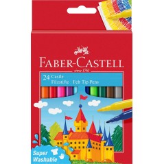 ✅ Faber-Castell Castle Pack de 24 marqueurs - Encre lavable à base d'eau - Couleurs assorties couleur Plusieurs en stock