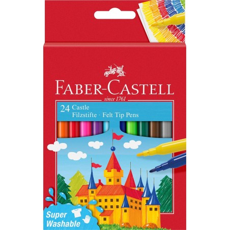 ✅ Faber-Castell Castle Pack de 24 marqueurs - Encre lavable à base d'eau - Couleurs assorties couleur Plusieurs en stock